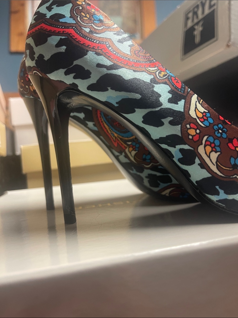 Patterned Blue Multicolor Stiletto Pumps - Women Shoes